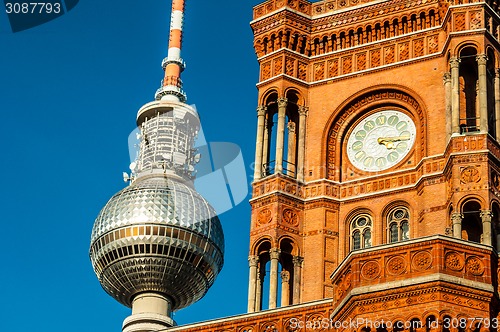 Image of Red townhall and TV tower