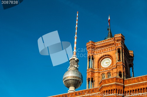 Image of Red townhall and TV tower