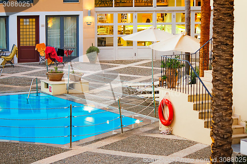 Image of Inner courtyard with a small pool at the resort.