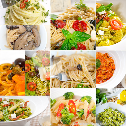 Image of collection of different type of Italian pasta collage
