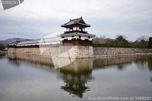 Image of Entrance at Hiroshima castle with wall and water pond to protect