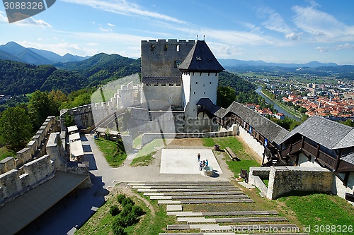 Image of Celje medieval castle in Slovenia above the river  Savinja