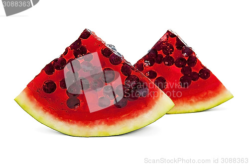 Image of Jelly watermelon dessert with fresh berries 