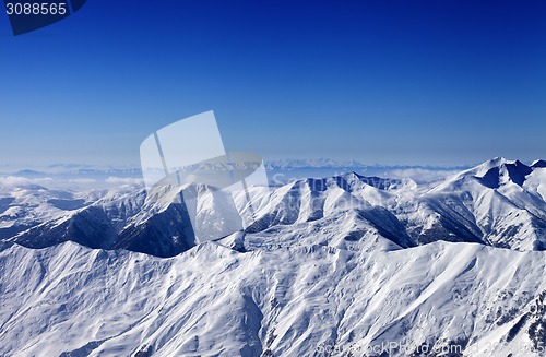 Image of View on off-piste slope at sun day