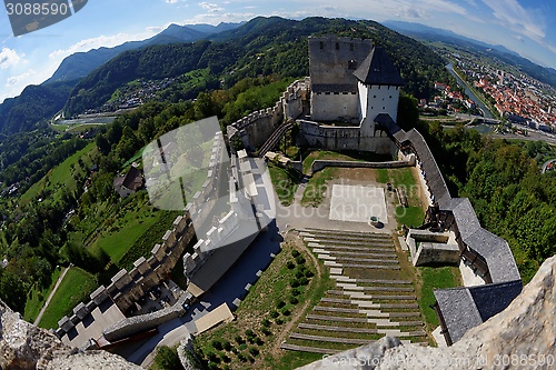 Image of Celje medieval castle in Slovenia above the river  Savinja