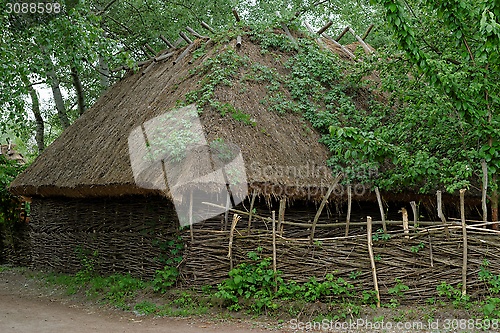 Image of Farmer's barn under the thatch roof in open air museum, Kiev, Ukraine