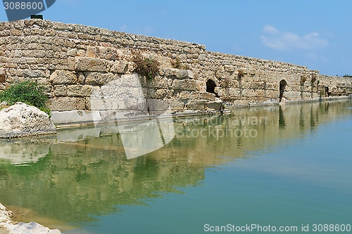 Image of Ancient wall reflecting in the pond 