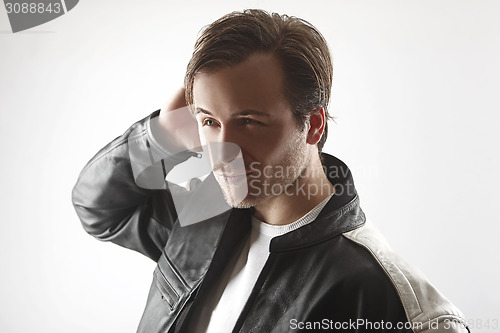 Image of Smart guy in leather jacket