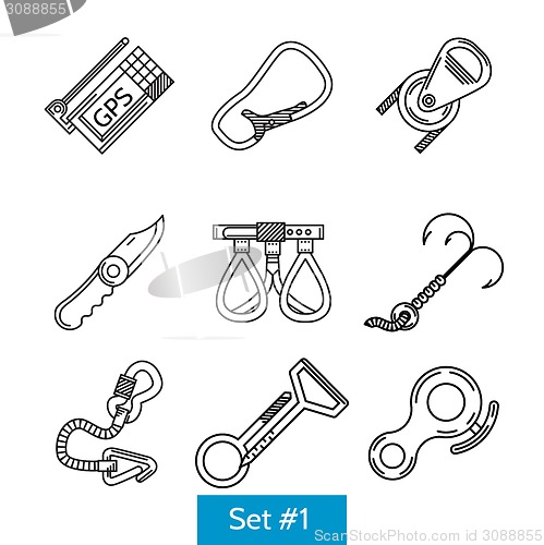 Image of Black vector icons for mountaineering accessories