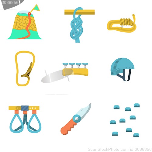 Image of Flat color vector icons for climbing outfit