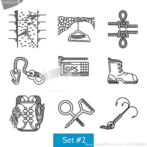 Image of Black vector icons for rock climbing accessories