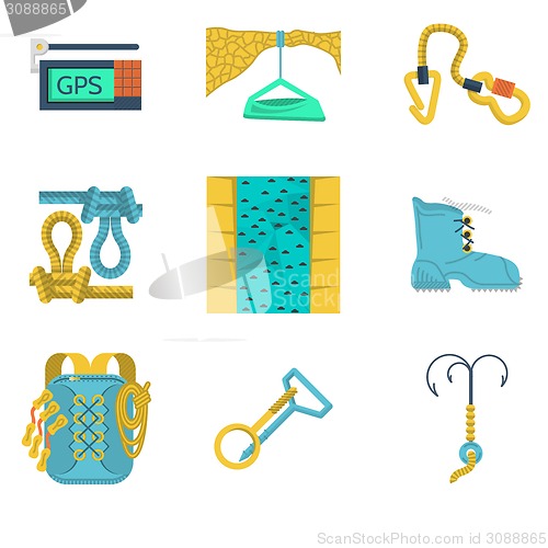 Image of Flat icons vector collection of mountaineering equipment