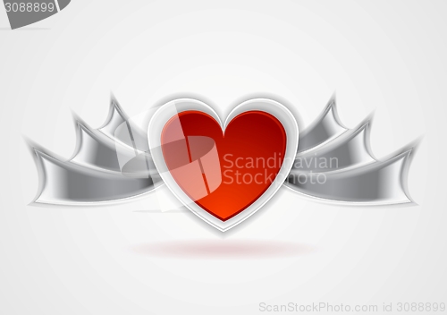 Image of Red heart with metal wings