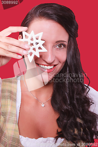 Image of Woman with Poinsettia