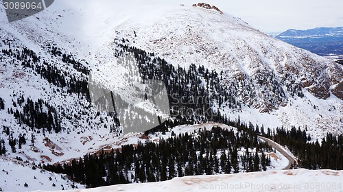 Image of Scenery view of Pikes Peak national park, Colorado in the winter