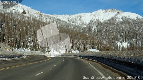 Image of Road toward the pike forest in the winter