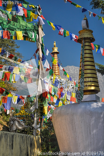 Image of Buddhist prayer flags in  Dharamshala, India