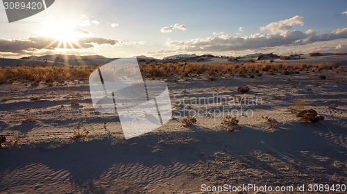 Image of The White Sands desert is located in Tularosa Basin New Mexico.
