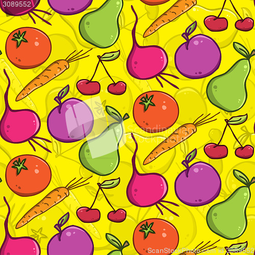 Image of seamless vector background. colorful  fruits and vegetables