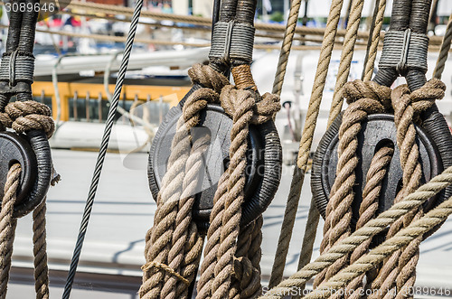 Image of Blocks and tackles of a sailing vessel