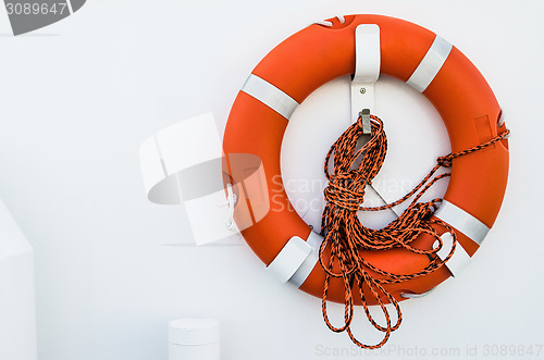 Image of Lifebuoy ring onboard the ship, a close up