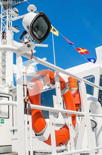 Image of Lifebuoy ring onboard the ship, a close up