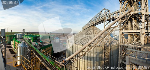 Image of Towers of grain drying enterprise at sunny day