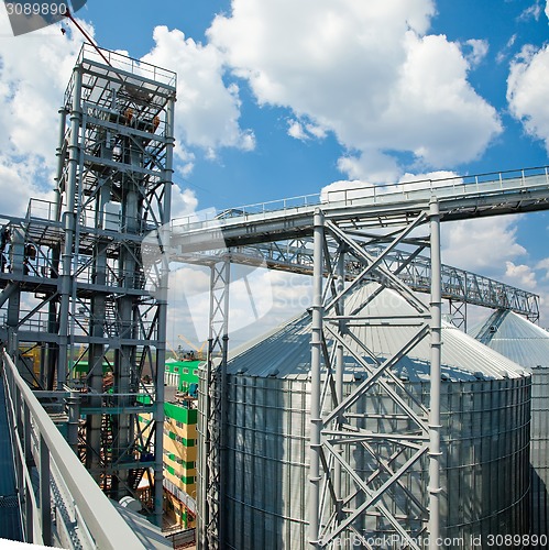 Image of Towers of grain drying enterprise at sunny day