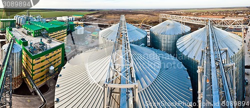 Image of Towers of grain drying enterprise at sunny day