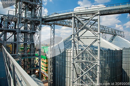 Image of Towers of grain drying enterprise at sunny day