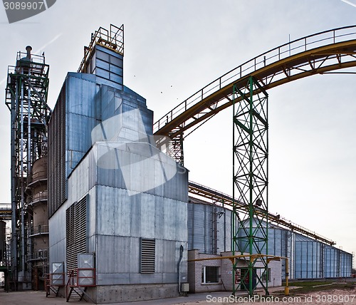 Image of Towers of grain drying enterprise at sunny day