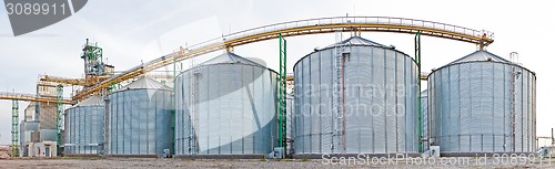 Image of Towers of grain drying enterprise at sunny day