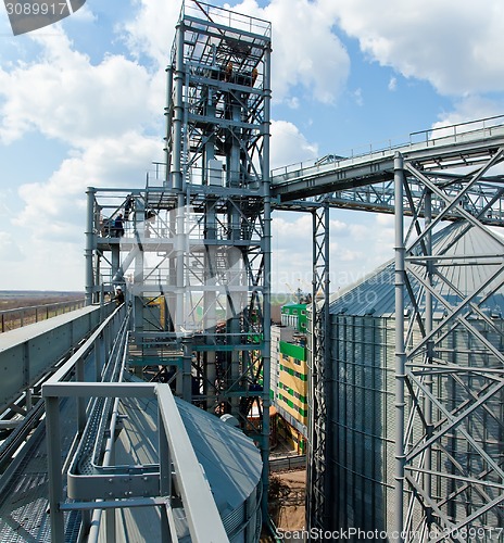 Image of Towers of grain drying enterprise at sunny day