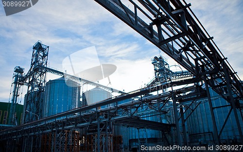 Image of Towers of grain drying enterprise at sunny day