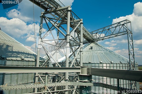 Image of Towers of grain drying enterprise at sunny day