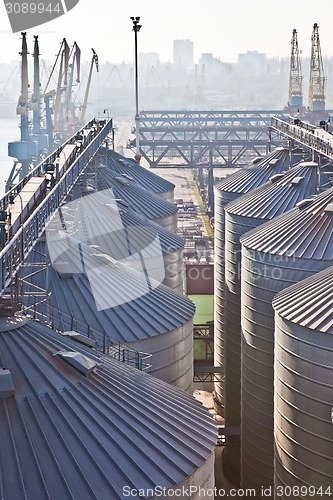 Image of Towers of grain drying enterprise at sunny day