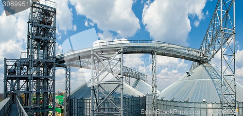 Image of Towers of grain drying enterprise at sunny day