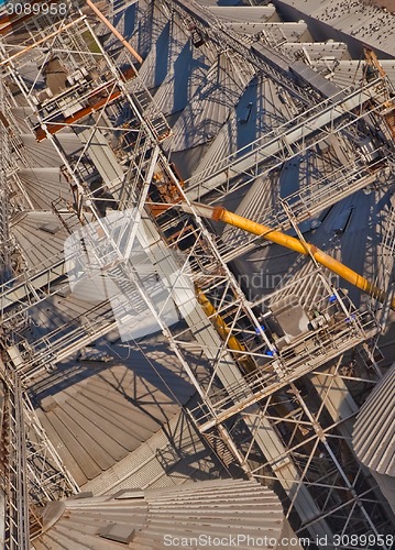 Image of Towers of grain drying enterprise at sunny day