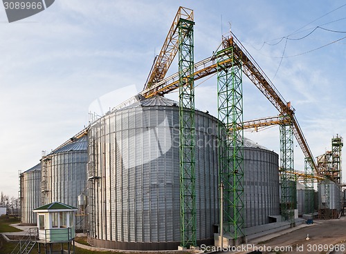 Image of Towers of grain drying enterprise at sunny day