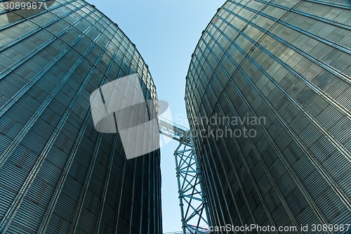 Image of Towers of grain drying enterprise at sunny day