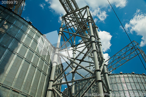 Image of Towers of grain drying enterprise at sunny day