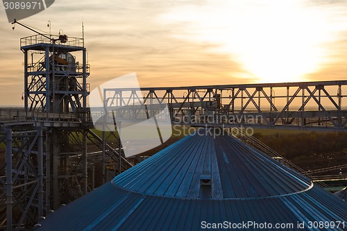 Image of Towers of grain drying enterprise at sunny day