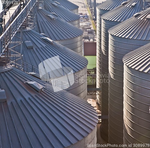 Image of Towers of grain drying enterprise at sunny day