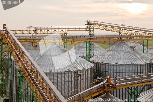 Image of Towers of grain drying enterprise at sunny day