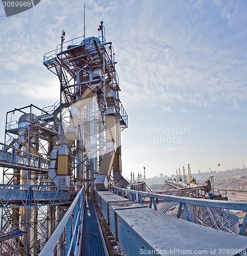 Image of Towers of grain drying enterprise at sunny day