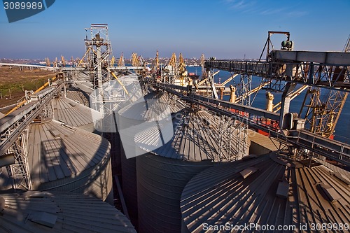 Image of Towers of grain drying enterprise at sunny day