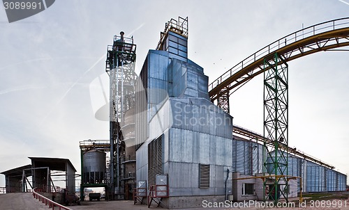 Image of Towers of grain drying enterprise at sunny day