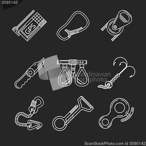 Image of Flat line vector icons for rock climbing