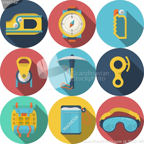 Image of Flat colored vector icons for rock climbing