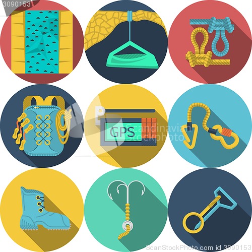 Image of Flat vector icons for climbing equipment